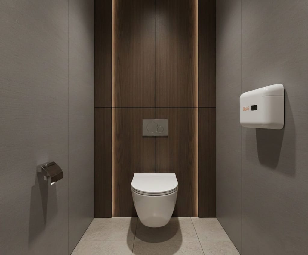 The Bettii Pod, installed in a modern away-from-home toilet cubicle.